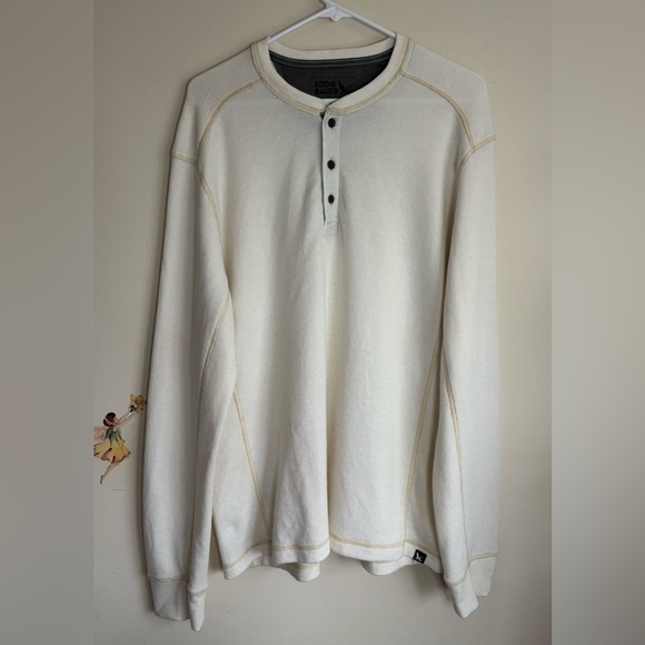 Eddie Bauer Sweatshirt Cream Henley Shirt Men’s Favourite Thermal Cotton Size L - Picture 10 of 12